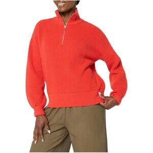 WynneCollection Women's Drama Sleeve Half-Zip Top Poppy - Regular